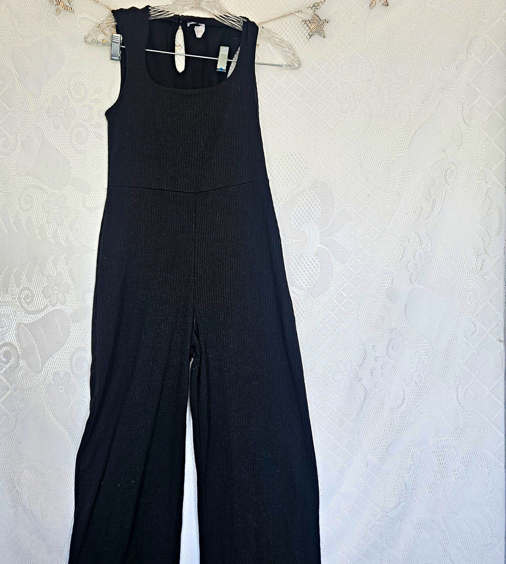 ANTISTAR Small Black Ribbed Knit Sleeveless Jumpsuit Wide Leg Minimalist 90s